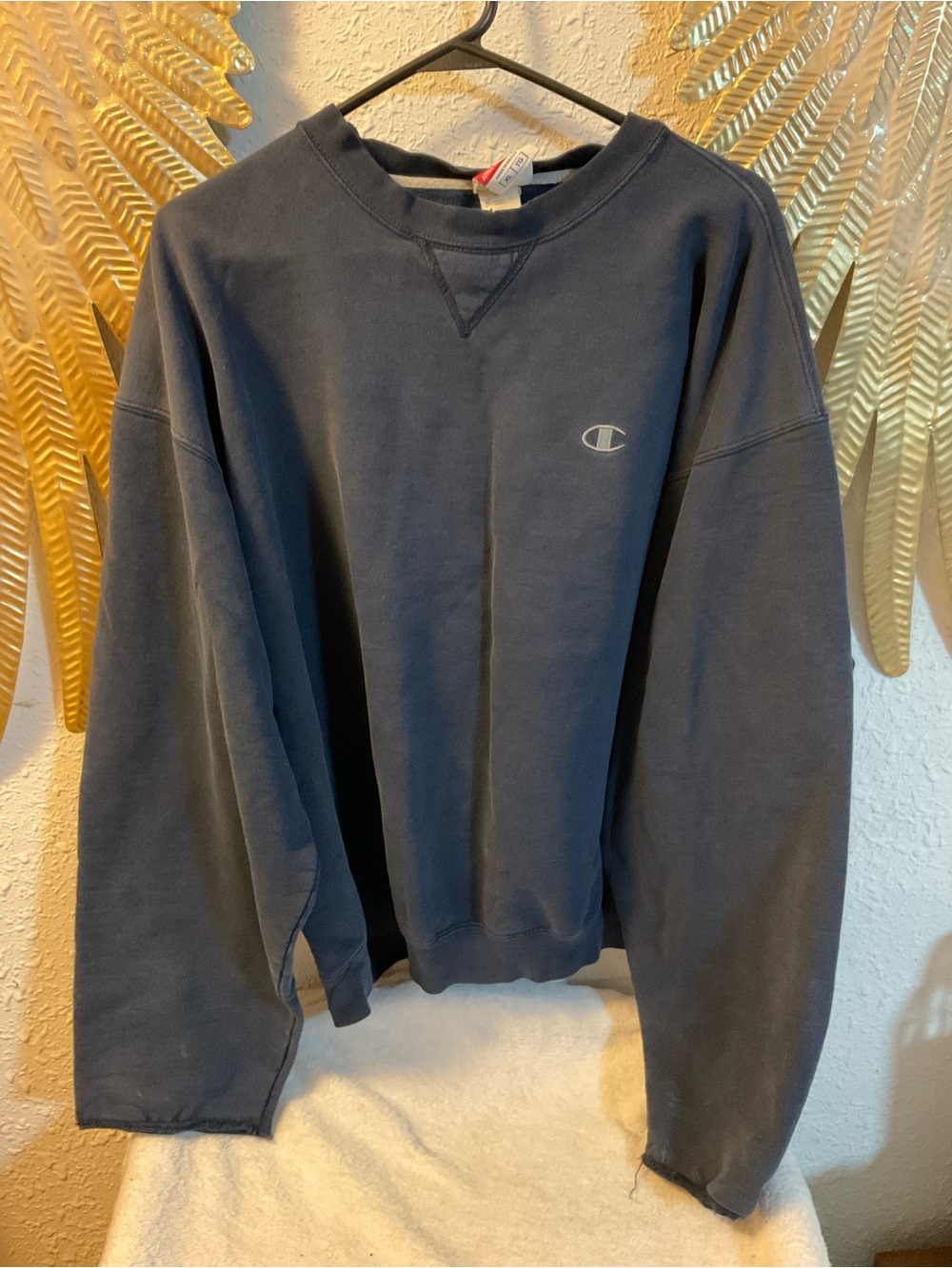 Vintage Champion Mens Sweatshirt‎ XL Pullover Blue Embroidered Fleece Logo